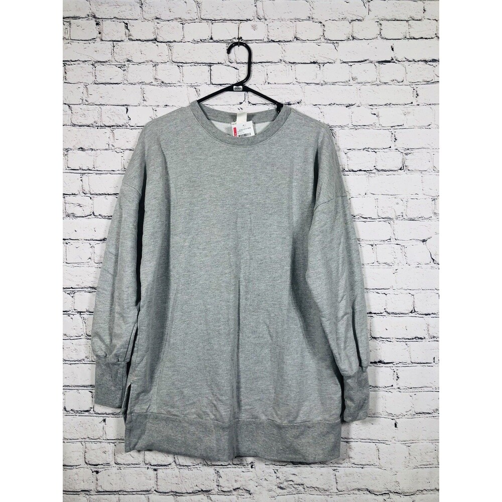 Caslon Women Sweatshirt Crew Neck Side Slit Casual Heather Grey Size‎ M